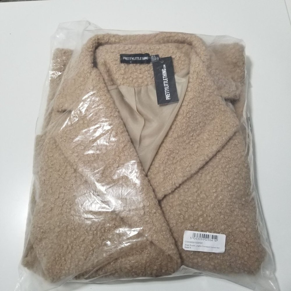 NWT PRETTYLITTLETHING BOUCLE LONGLINE OVERSIZED CURVED HEM BLAZER Size US 4 Colo - Picture 6 of 8